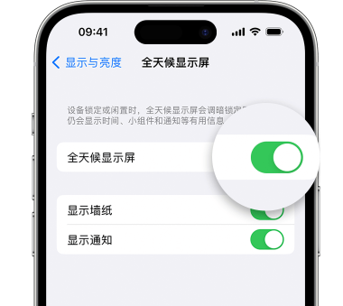 丰顺苹果15预约维修分享iPhone15如何设置全天候显示屏幕可见 